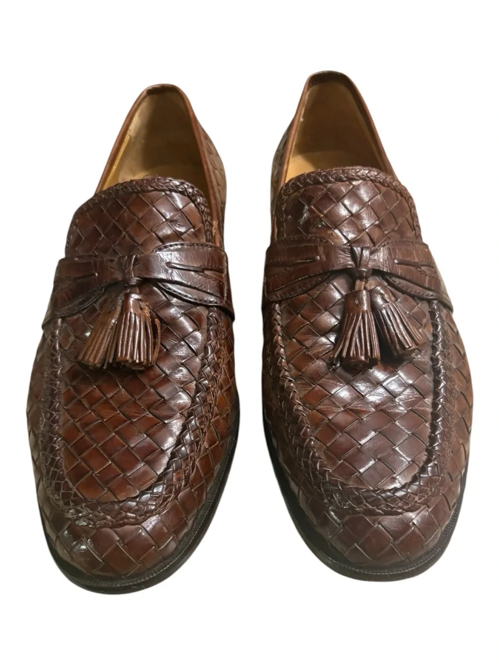 JOHNSTON & MURPHY Domani Leather Woven Slip-On Tassel Loafers Size 11